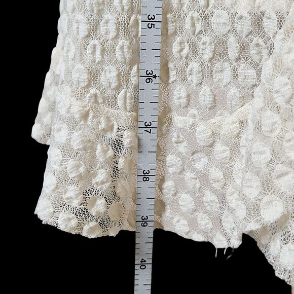 Chelsea & Violet Cream Polka Dot Mesh Asymmetrical Ruffle Midi Dress Small Boho - Picture 11 of 11